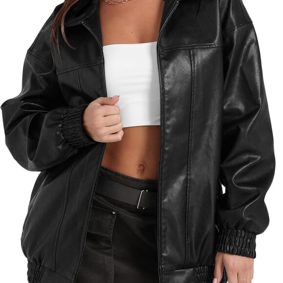 Leather Jacket Women Faux Oversized Motorcycle Bomber Coats 2025 Fall Fashion Ou